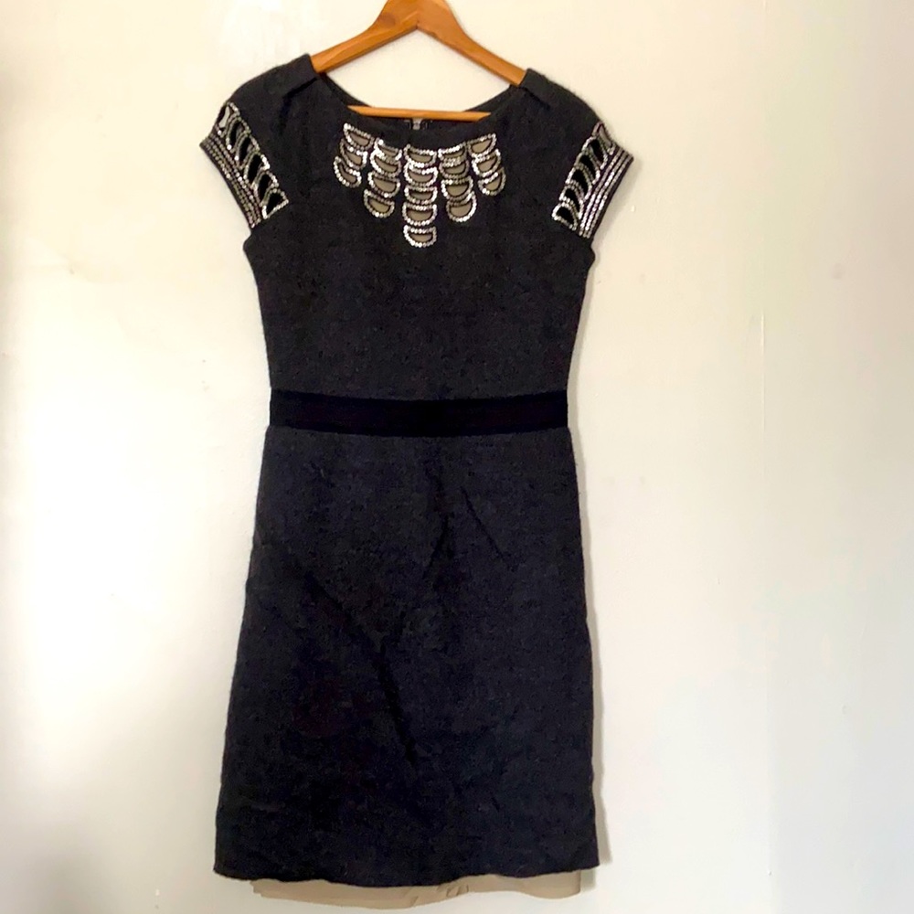 Tory Burch DJ Grey Wool Dress Sequins Embellished Cutouts Size Small
